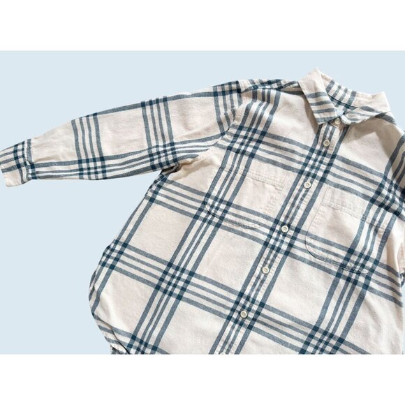 MADEWELL Oversized Flannel Full Button Cream Grey Shirt Size Small - Picture 4 of 8